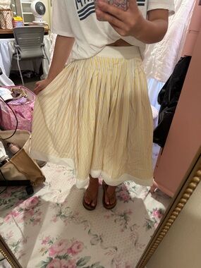 SHEIN Yellow & White Striped Midi Circle Skirt